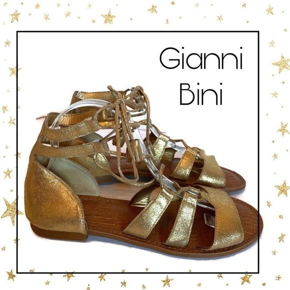 Gianni Bini Gold Gladiator Style Tie Sandals 8.5 - Picture 1 of 6